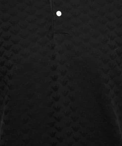 Emporio Armani Black Textured Knit Short Sleeve Polo T-Shirt L For Men -Emporio Armani sale luxury men emporio armani used clothes p657978 007