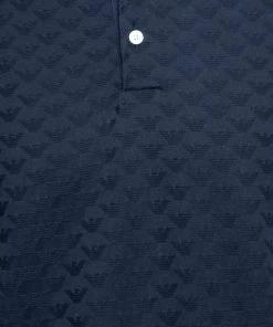Emporio Armani Navy Blue Textured Knit Short Sleeve Polo T-Shirt L For Men -Emporio Armani sale luxury men emporio armani used clothes p657981 007