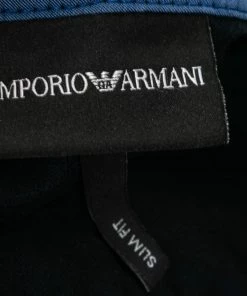 Emporio Armani Navy Blue Cotton Logo Embroidered Button Front Shirt L For Men -Emporio Armani sale luxury men emporio armani used clothes p669573 003