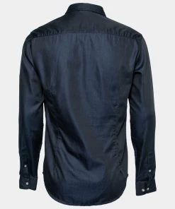 Emporio Armani Navy Blue Cotton Logo Embroidered Button Front Shirt L For Men -Emporio Armani sale luxury men emporio armani used clothes p669573 004