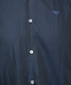 Emporio Armani Navy Blue Cotton Logo Embroidered Button Front Shirt L For Men -Emporio Armani sale luxury men emporio armani used clothes p669573 005