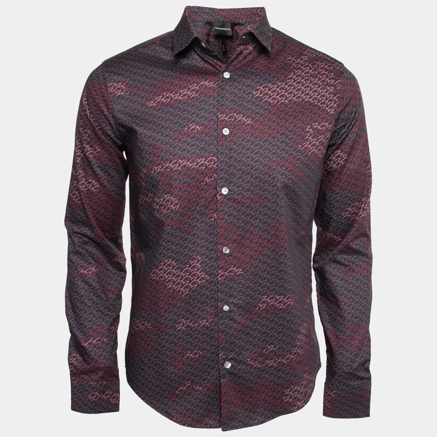 Emporio Armani Navy Blue & Red Logo Print Button Front Shirt S For Men 3 Emporio Armani Navy Blue & Red Logo Print Button Front Shirt S For Men