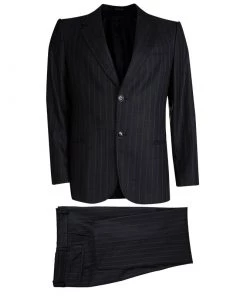 Emporio Armani Charcoal Grey Striped Wool Suit L For Men