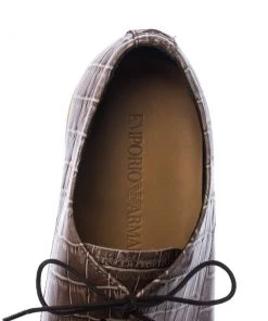 Emporio Armani Brown Croc Embossed Leather Lace Up Derby Size 44 For Men -Emporio Armani sale luxury men emporio armani used shoes p226958 003