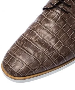 Emporio Armani Brown Croc Embossed Leather Lace Up Derby Size 44 For Men -Emporio Armani sale luxury men emporio armani used shoes p226958 004