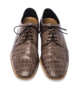 Emporio Armani Brown Croc Embossed Leather Lace Up Derby Size 44 For Men -Emporio Armani sale luxury men emporio armani used shoes p226958 007