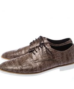 Emporio Armani Brown Croc Embossed Leather Lace Up Derby Size 44 For Men -Emporio Armani sale luxury men emporio armani used shoes p226958 010