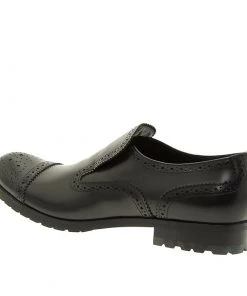 Emporio Armani Black Leather Brogue Slip-On Shoes Size 42.5 For Men -Emporio Armani sale luxury men emporio armani used shoes p51487 003