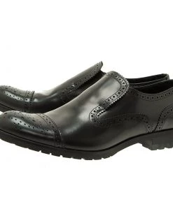 Emporio Armani Black Leather Brogue Slip-On Shoes Size 42.5 For Men -Emporio Armani sale luxury men emporio armani used shoes p51487 004