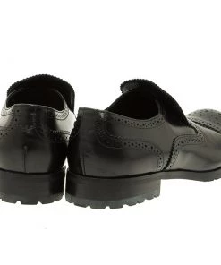 Emporio Armani Black Leather Brogue Slip-On Shoes Size 42.5 For Men -Emporio Armani sale luxury men emporio armani used shoes p51487 005