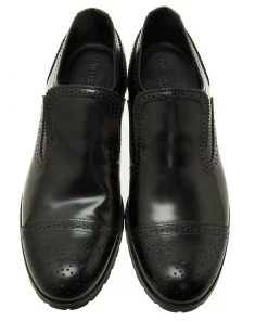 Emporio Armani Black Leather Brogue Slip-On Shoes Size 42.5 For Men -Emporio Armani sale luxury men emporio armani used shoes p51487 006
