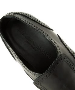 Emporio Armani Black Leather Brogue Slip-On Shoes Size 42.5 For Men -Emporio Armani sale luxury men emporio armani used shoes p51487 010