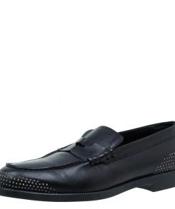 Emporio Armani Black Studded Leather Penny Loafers Size 44 For Men