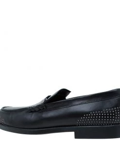 Emporio Armani Black Studded Leather Penny Loafers Size 44 For Men -Emporio Armani sale luxury men emporio armani used shoes p60933 003