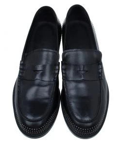 Emporio Armani Black Studded Leather Penny Loafers Size 44 For Men -Emporio Armani sale luxury men emporio armani used shoes p60933 006