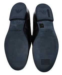 Emporio Armani Black Studded Leather Penny Loafers Size 44 For Men -Emporio Armani sale luxury men emporio armani used shoes p60933 007