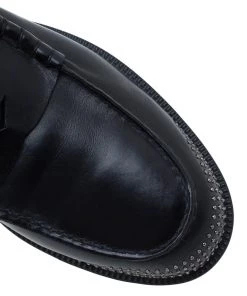Emporio Armani Black Studded Leather Penny Loafers Size 44 For Men -Emporio Armani sale luxury men emporio armani used shoes p60933 008
