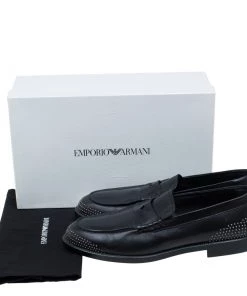Emporio Armani Black Studded Leather Penny Loafers Size 44 For Men -Emporio Armani sale luxury men emporio armani used shoes p60933 012