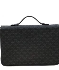 Emporio Armani Black Logo Embossed Leather Travel Organizer For Men