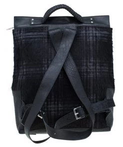 Emporio Armani Black Leather And Calf Hair Check Fash Backpack For Men -Emporio Armani sale luxury men emporio armani used travel p56283 004