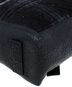 Emporio Armani Black Leather And Calf Hair Check Fash Backpack For Men -Emporio Armani sale luxury men emporio armani used travel p56283 011