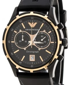 Emporio Armani Black Stainless Steel Chronograph AR0584 Men's Wristwatch 42 Mm For Men -Emporio Armani sale luxury men emporio armani used watches p146971 003