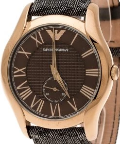 Emporio Armani Brown Stainless Steel Dress Grey Fabric AR1985 Men's Wristwatch 43 Mm For Men -Emporio Armani sale luxury men emporio armani used watches p198934 007