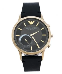 Emporio Armani Grey Gold PVD Coated Stainless Steel Leather Connected AR3006 Men's Hybrid Smart Watch 43 Mm For Men