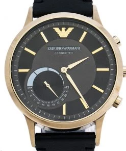Emporio Armani Grey Gold PVD Coated Stainless Steel Leather Connected AR3006 Men's Hybrid Smart Watch 43 Mm For Men -Emporio Armani sale luxury men emporio armani used watches p299800 008