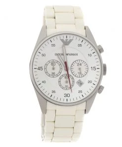 Emporio Armani White Stainless Steel Tazio AR5958 Men's Wristwatch 42 MM For Men