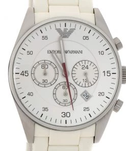 Emporio Armani White Stainless Steel Tazio AR5958 Men's Wristwatch 42 MM For Men -Emporio Armani sale luxury men emporio armani used watches p301132 006