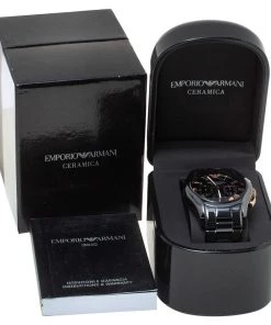 Emporio Armani Black Ceramic Rose Gold Tone Stainless Steel Ceramica AR1410 Men's Wristwatch 42 Mm For Men -Emporio Armani sale luxury men emporio armani used watches p339230 001