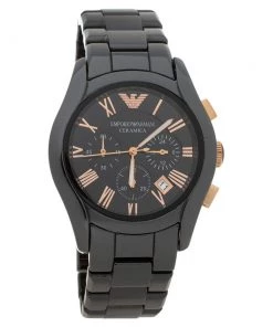 Emporio Armani Black Ceramic Rose Gold Tone Stainless Steel Ceramica AR1410 Men's Wristwatch 42 Mm For Men