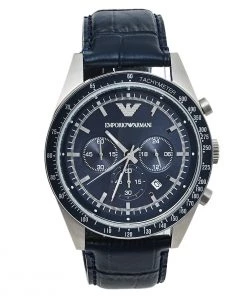Emporio Armani Navy Blue Stainless Steel Leather AR6089 Men's Wristwatch 46 Mm For Men