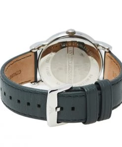 Emporio Armani Grey Stainless Steel Leather AR1730 Men's Wristwatch 41 Mm For Men -Emporio Armani sale luxury men emporio armani used watches p452525 005