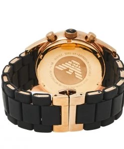 Emporio Armani Black Gold Tone Stainless Steel And Silicone AR5905 Men's Wristwatch 43 MM For Men -Emporio Armani sale luxury men emporio armani used watches p460890 002