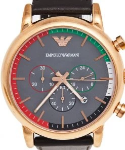Emporio Armani Grey Rose Gold Plated Stainless Steel UAE National Day Edition AR80003 Men's Wristwatch 46 Mm For Men -Emporio Armani sale luxury men emporio armani used watches p496138 005