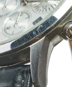 Emporio Armani Silver Stainless Steel Leather Classic AR-2432 Men's Wristwatch 43 Mm For Men -Emporio Armani sale luxury men emporio armani used watches p562230 004