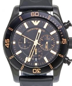 Emporio Armani Black PVD Coated Stainless Steel Rubber Sportivo AR5946 Men's Wristwatch 44 Mm For Men -Emporio Armani sale luxury men emporio armani used watches p595385 002