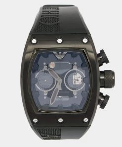 Emporio Armani Black PVD Coated Stainless Steel Rubber Super Meccanico AR4901 Men's Wristwatch 42 Mm For Men