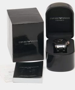 Emporio Armani Black Ceramic Rose Gold Plated Stainless Steel Cermica AR1410 Men's Wristwatch 42 Mm For Men -Emporio Armani sale luxury men emporio armani used watches p654245 001