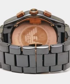 Emporio Armani Black Ceramic Rose Gold Plated Stainless Steel Cermica AR1410 Men's Wristwatch 42 Mm For Men -Emporio Armani sale luxury men emporio armani used watches p654245 002