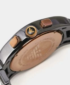 Emporio Armani Black Ceramic Rose Gold Plated Stainless Steel Cermica AR1410 Men's Wristwatch 42 Mm For Men -Emporio Armani sale luxury men emporio armani used watches p654245 004