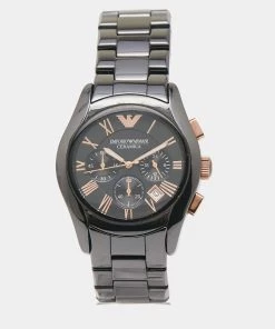 Emporio Armani Black Ceramic Rose Gold Plated Stainless Steel Cermica AR1410 Men's Wristwatch 42 Mm For Men