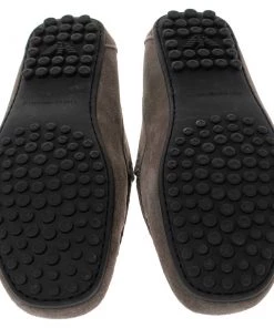 Emporio Armani Grey Suede Logo Embossed Slip On Loafers Size 43 For Men -Emporio Armani sale luxury men giorgio armani used shoes p487518 004