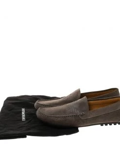 Emporio Armani Grey Suede Logo Embossed Slip On Loafers Size 43 For Men -Emporio Armani sale luxury men giorgio armani used shoes p487518 008