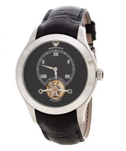 Emporio Armani Black Meccanico AR4637 Stainless Steel Leather Men's Wristwatch 44 MM For Men