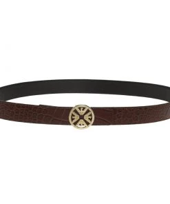 Emporio Armani Brown Croc Embossed And Black Leather Reversible Belt Size 42 For Women