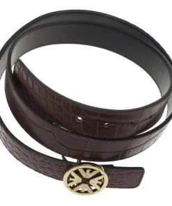Emporio Armani Brown Croc Embossed And Black Leather Reversible Belt 110 CM For Women -Emporio Armani sale luxury women emporio armani new accessories p62627 003