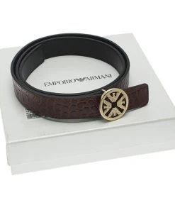 Emporio Armani Brown Croc Embossed And Black Leather Reversible Belt 110 CM For Women -Emporio Armani sale luxury women emporio armani new accessories p62627 006